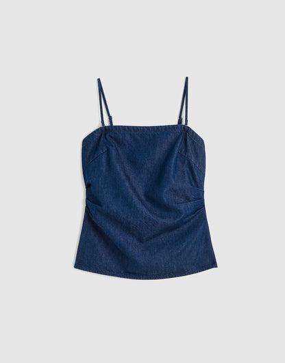 Airy Denim Ruched Squareneck Tank Nostalgic Blue | Madewell Sale