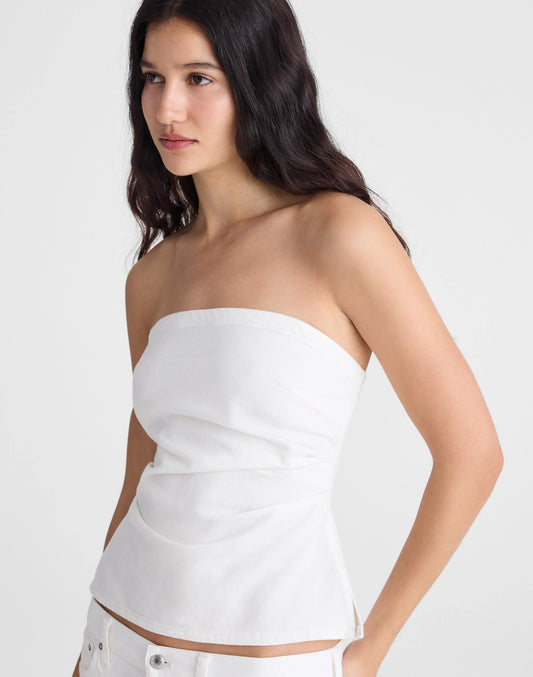 Airy Denim Ruched Squareneck Tank Tile White | Madewell Featured