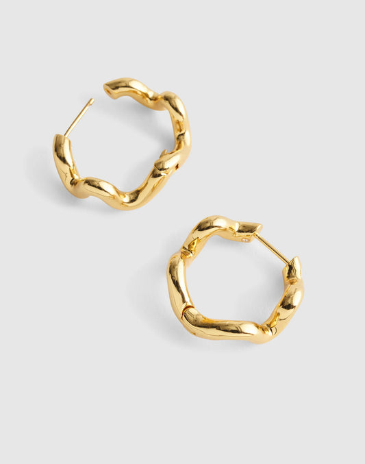 Wavy Double-Hoop Huggie Earrings Antique Gold | Madewell Everyday